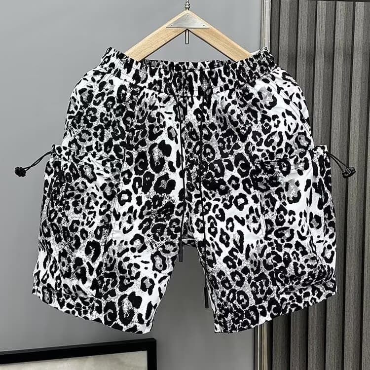 柄 パンツ アート豹柄デザインカーゴショートパンツ