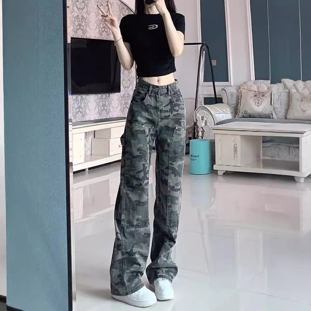 柄 パンツ レトロミリタリーデニム柄パンツ