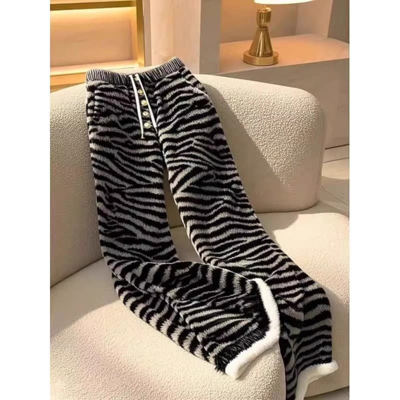 柄 パンツ しましま模様 もこもこルームパンツ