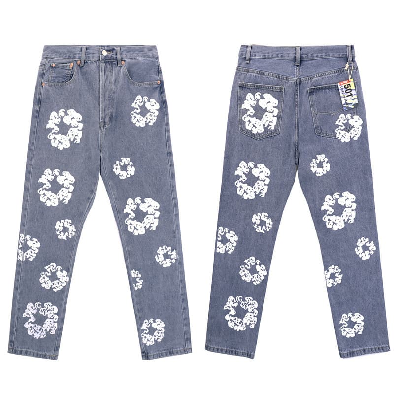 柄 パンツ 花柄プリント デニムパンツ
