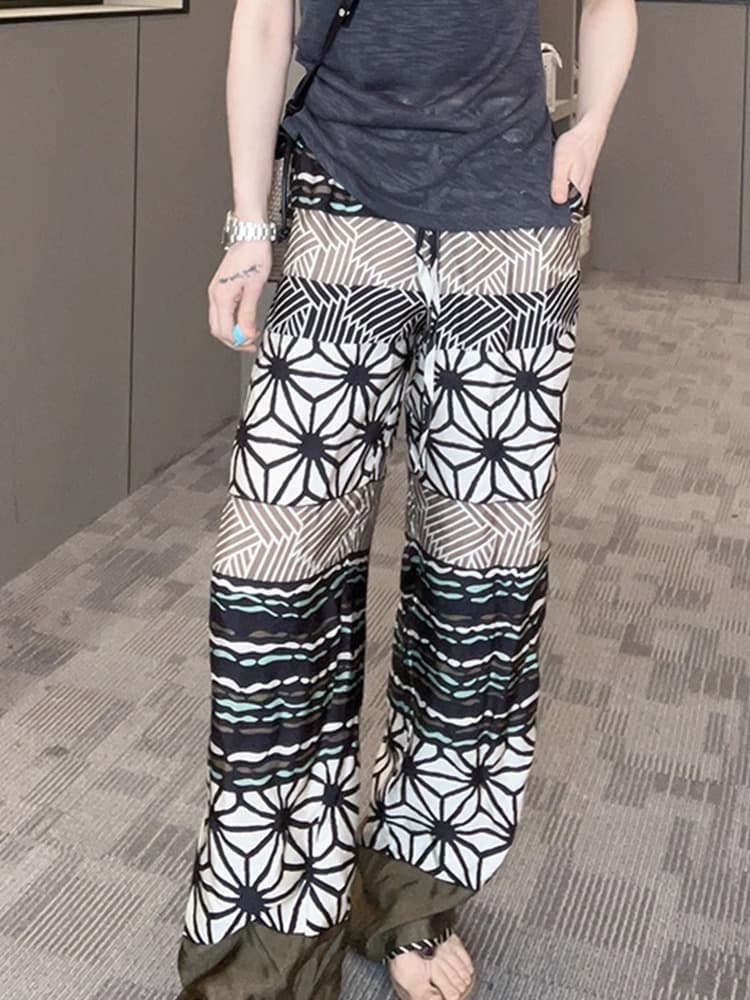柄 パンツ 麗華模様ワイドパンツ