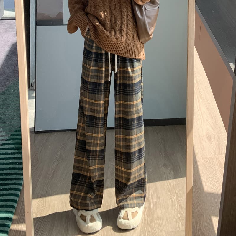柄 パンツ やわらか チェック柄 あったかパンツ