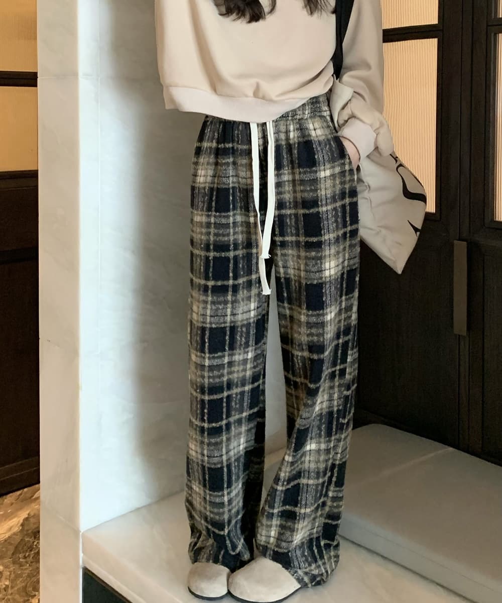 柄 パンツ チェック柄ワイドパンツ レディース ゆったり起毛