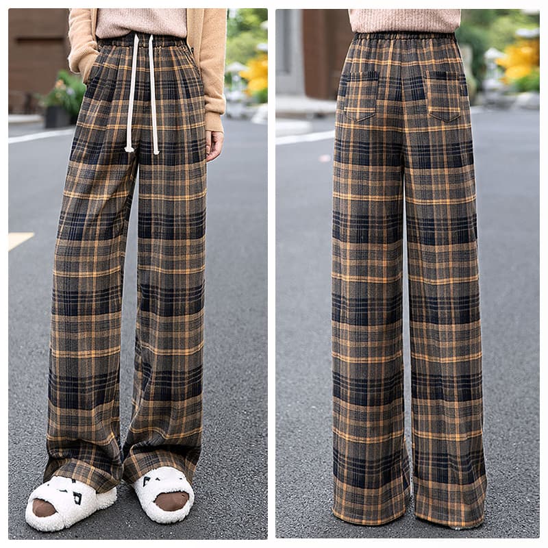 柄 パンツ ゆったり柄パンツ チェック 起毛素材