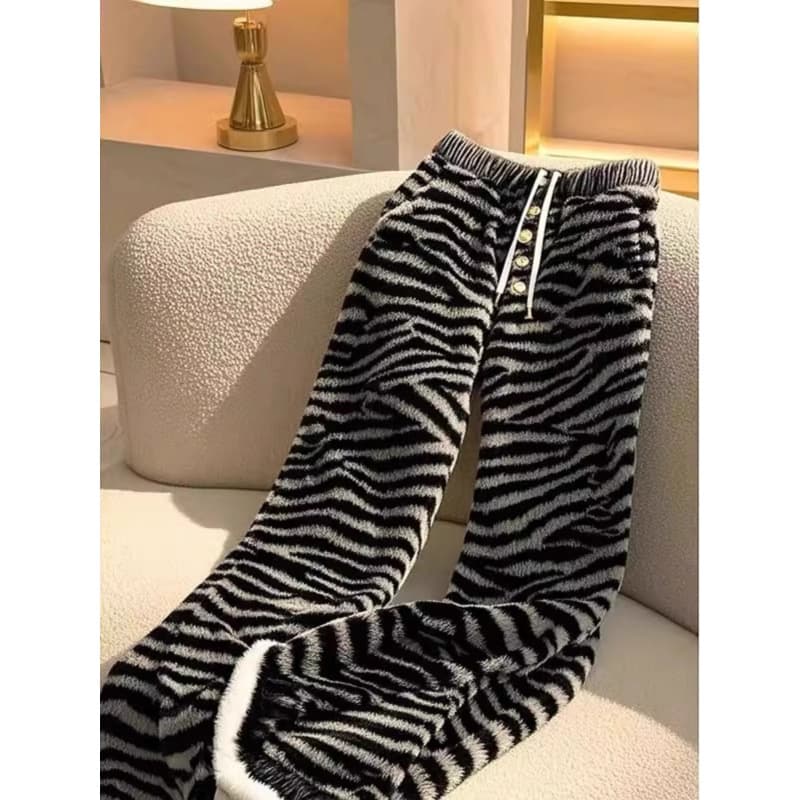 柄 パンツ しましま模様 もこもこルームパンツ