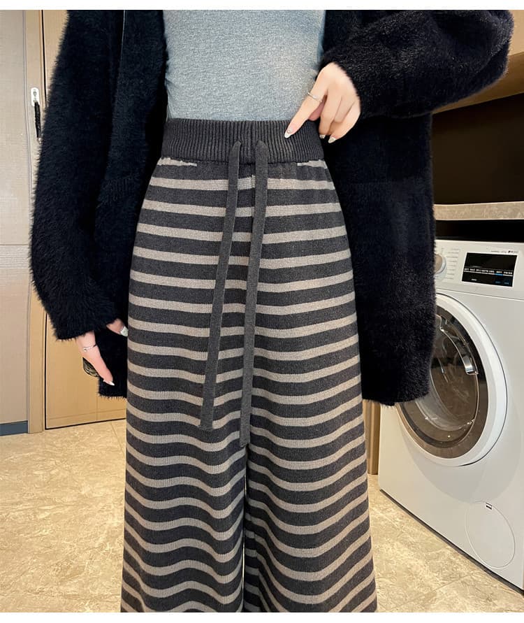 柄 パンツ シンプルリラックス ボーダーニットパンツ