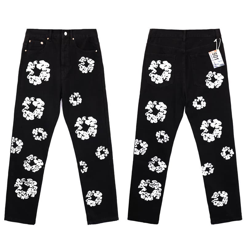 柄 パンツ 花柄プリント デニムパンツ