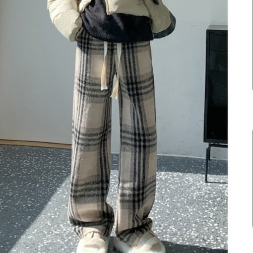 柄 パンツ ビッグシルエットチェック柄パンツ