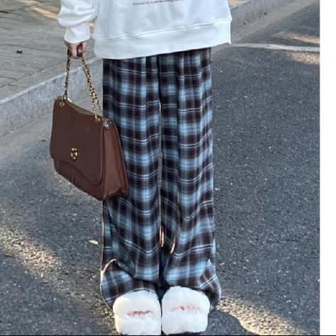 柄 パンツ ゆったりチェック柄パンツ