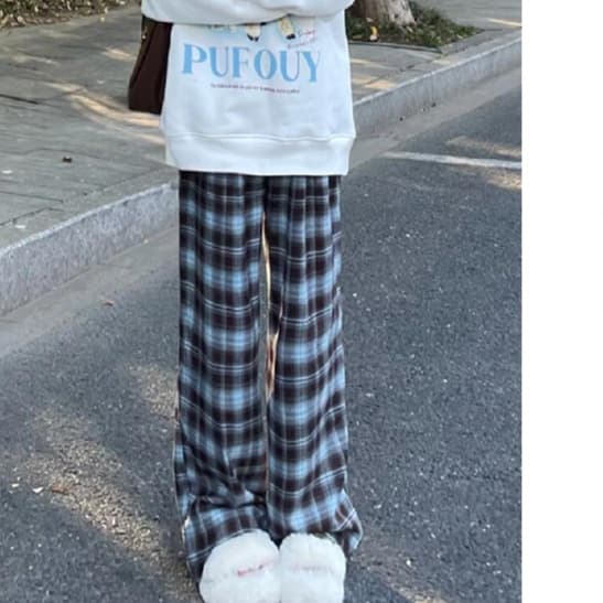 柄 パンツ ゆったりチェック柄パンツ