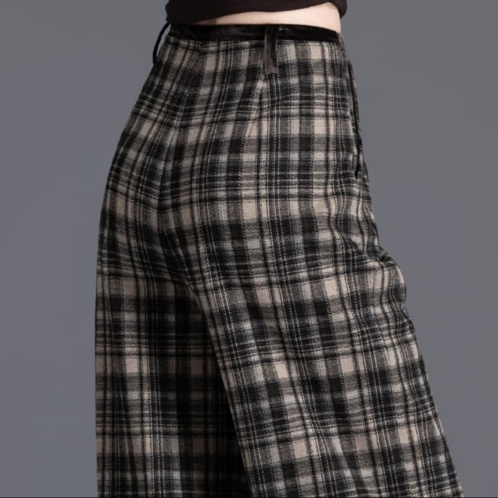 柄 パンツ レトロ調 ゆったりチェックパンツ