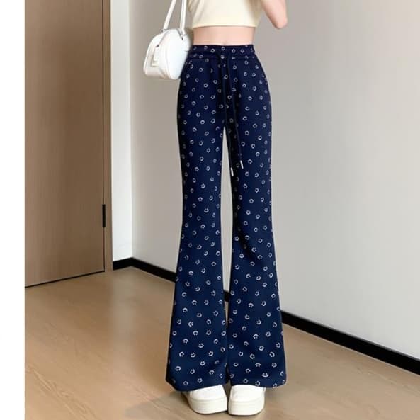 柄 パンツ 水玉ドット フレアパンツ