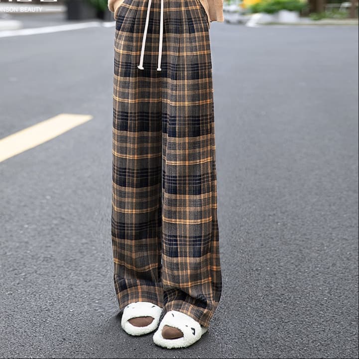 柄 パンツ ゆったり柄パンツ チェック 起毛素材