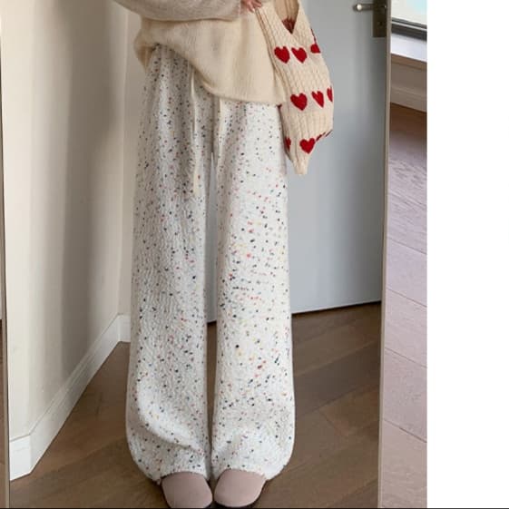 柄 パンツ ふんわり水玉ドットワイドパンツ