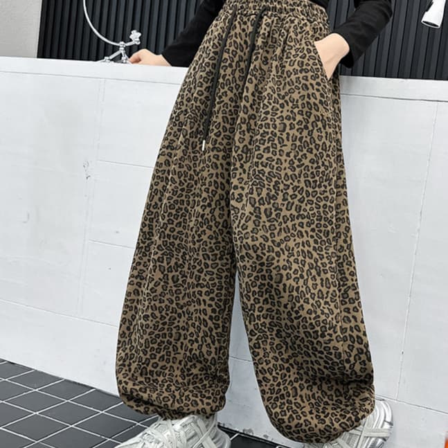 柄 パンツ 大胆豹柄ワイドバルーンパンツ