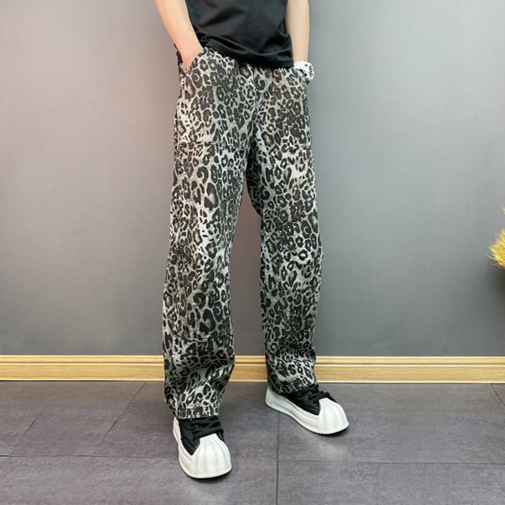 柄 パンツ 豹柄カーゴパンツ レオパードワイド