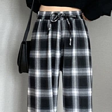 柄 パンツ あったか裏起毛チェックパンツ