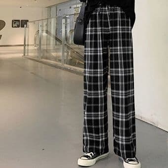 柄 パンツ クラシック格子柄ワイドパンツ