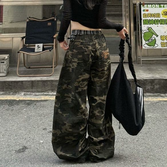 柄 パンツ ストリート迷彩ワイドパンツ