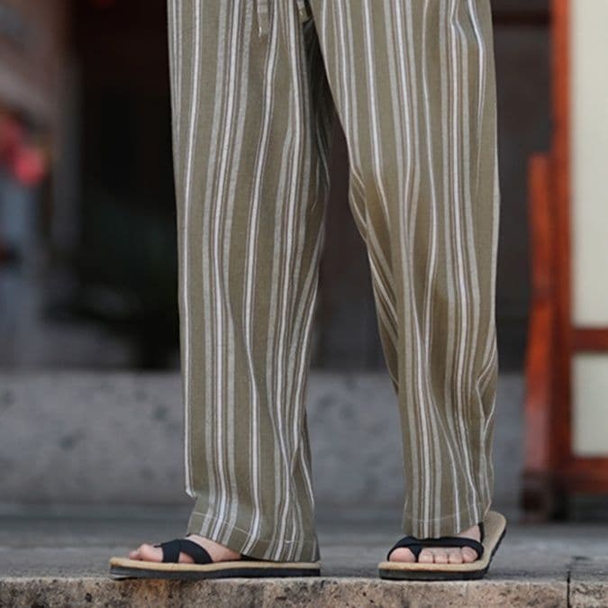 柄 パンツ 和風縦縞リラックスパンツ