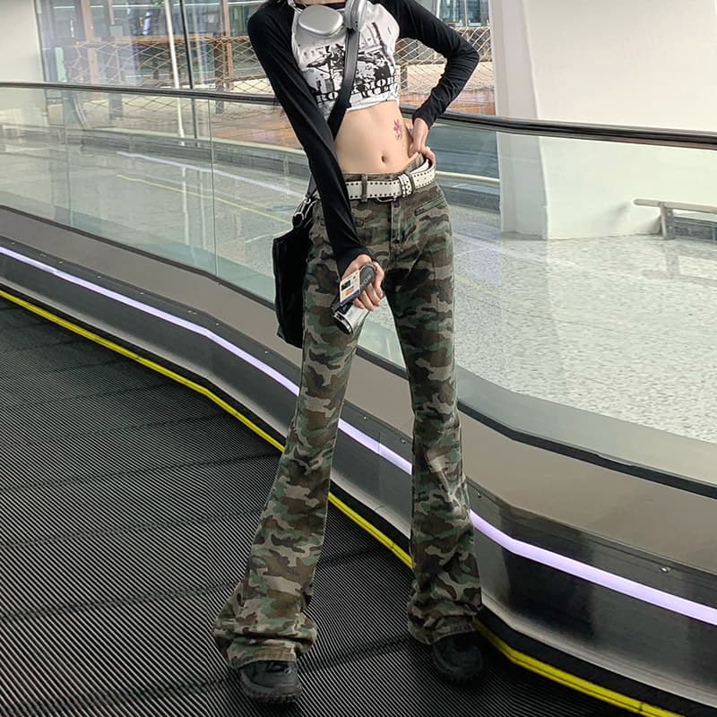 柄 パンツ 復刻ミリタリーフレア迷彩パンツ
