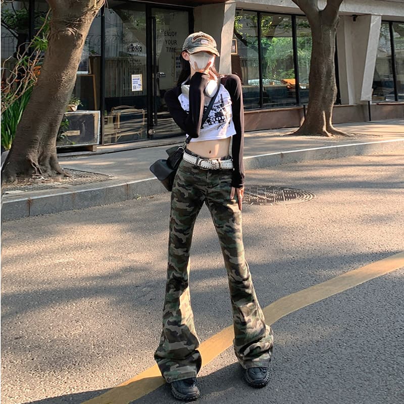 柄 パンツ 復刻ミリタリーフレア迷彩パンツ