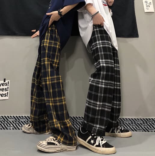 柄 パンツ レトロチェック柄パンツ 男女兼用ボトムス
