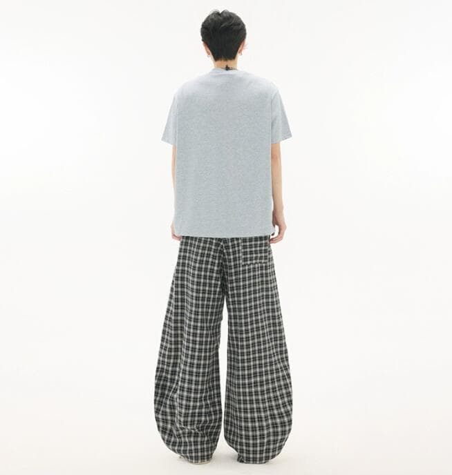 柄 パンツ チェック柄カーゴパンツ ワイド ゆったりメンズボトムス