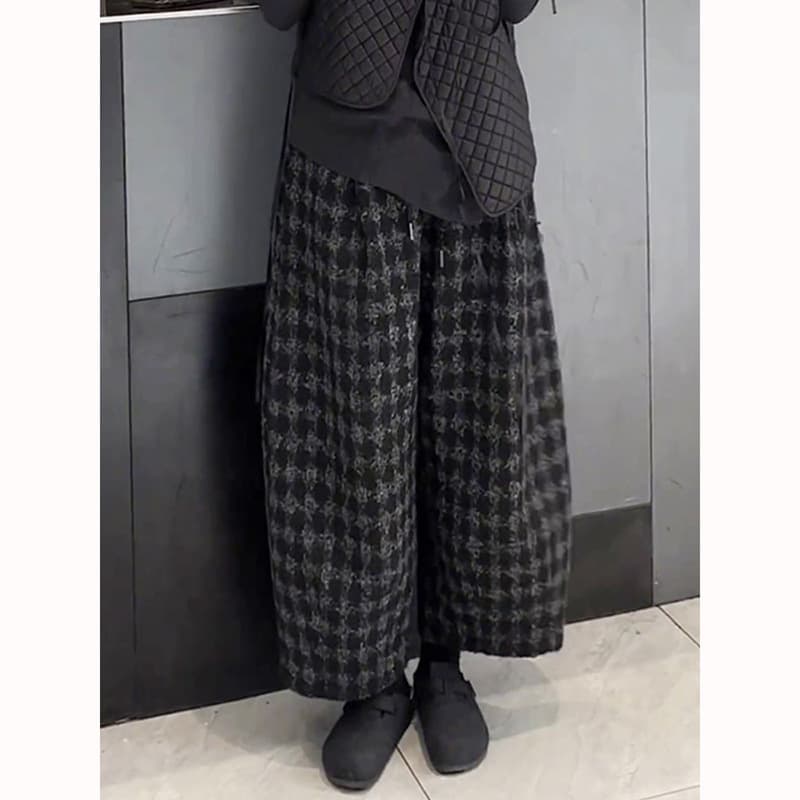 柄 パンツ 秋冬新作 千鳥格子柄パンツ レディース 体型カバー