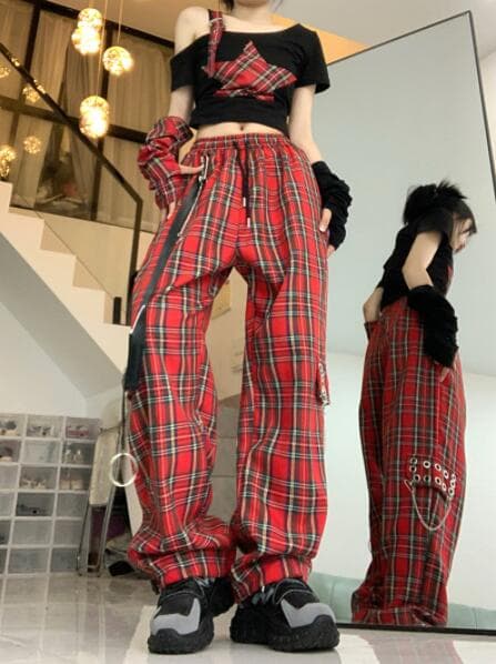 柄 パンツ レディース 赤チェック柄パンツ カジュアル