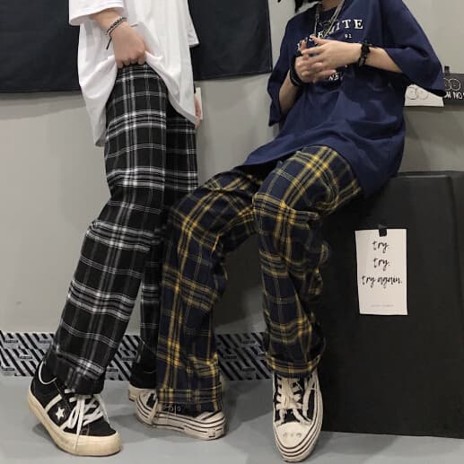 柄 パンツ レトロチェック柄パンツ 男女兼用ボトムス