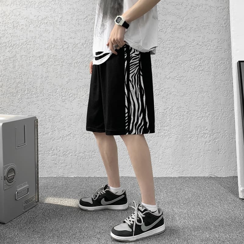 柄 パンツ ストリート系サイドゼブラ柄ハーフパンツ
