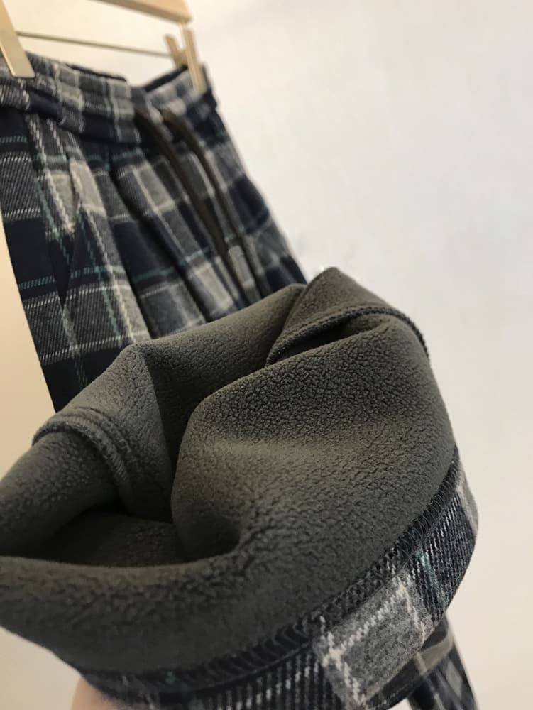 柄 パンツ もこもこ裏起毛チェックパンツ