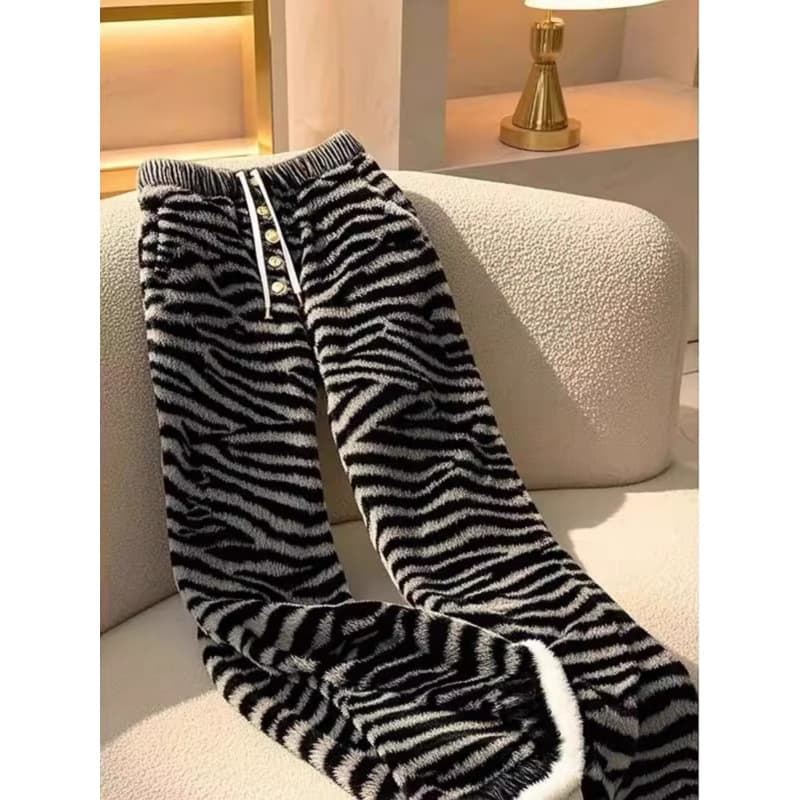 柄 パンツ しましま模様 もこもこルームパンツ