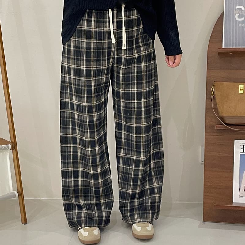 柄 パンツ シンプル ゆったり チェック柄パンツ
