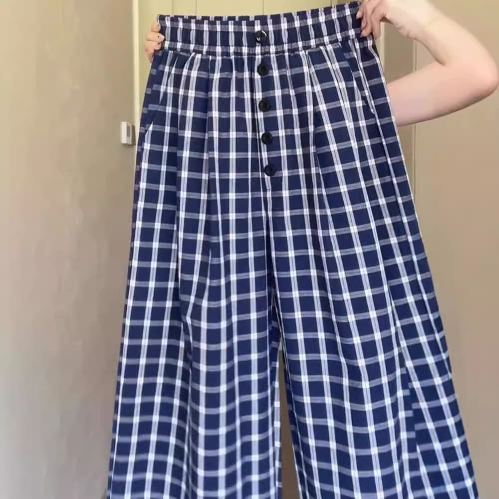 柄 パンツ ゆったりチェックワイドパンツ