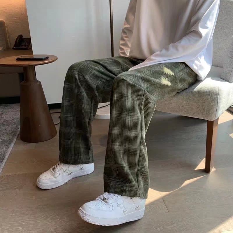 柄 パンツ 古典格子ゆったりワイドパンツ