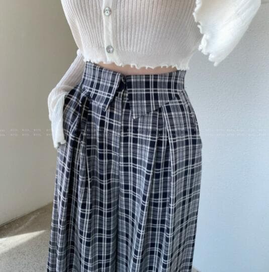 柄 パンツ チェック柄ワイドパンツハイウェスト女性用ボトムス