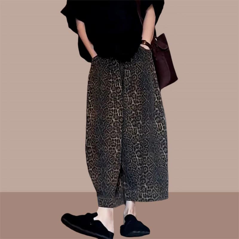 柄 パンツ アンティーク風豹柄パンツ
