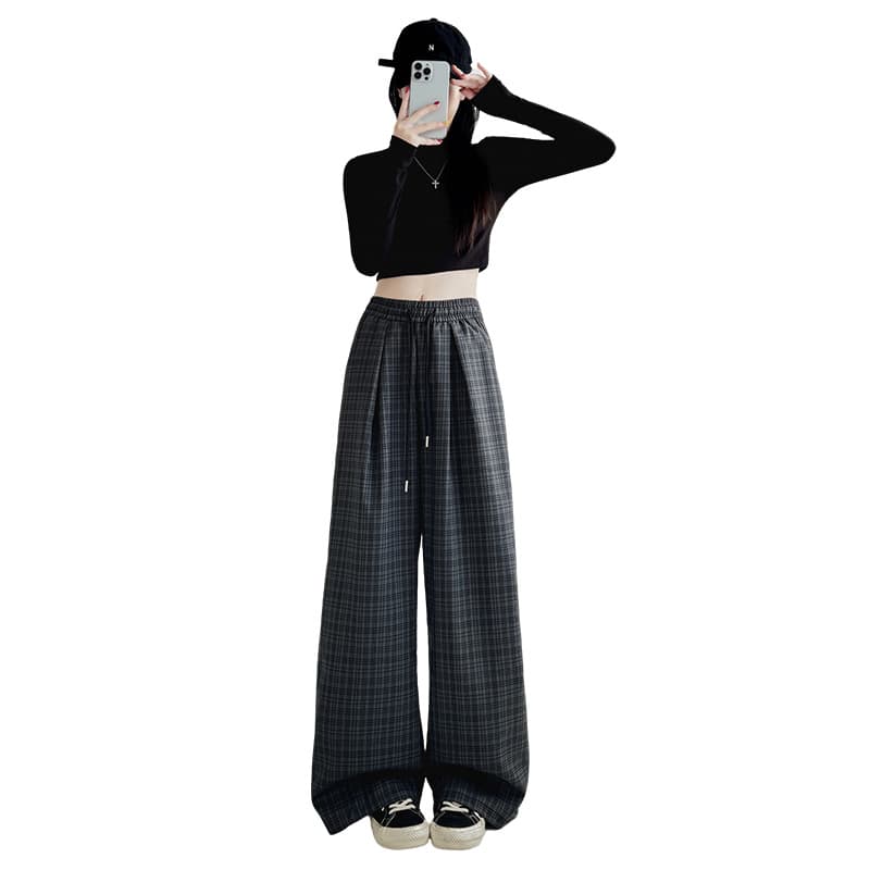 柄 パンツ チェック柄ワイドパンツ レディース ボトムス