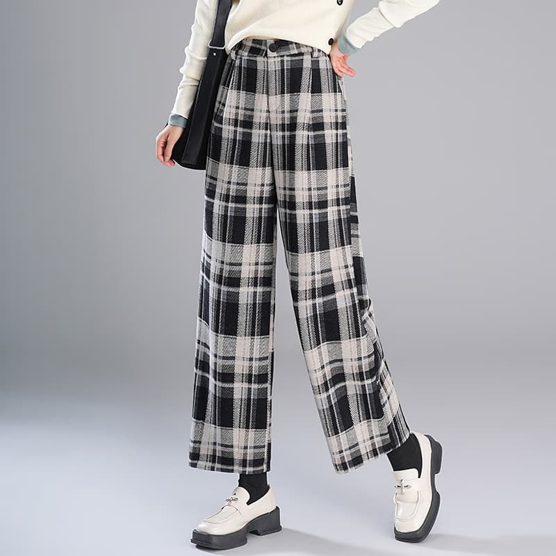 柄 パンツ クラシカル格子柄ワイドパンツ