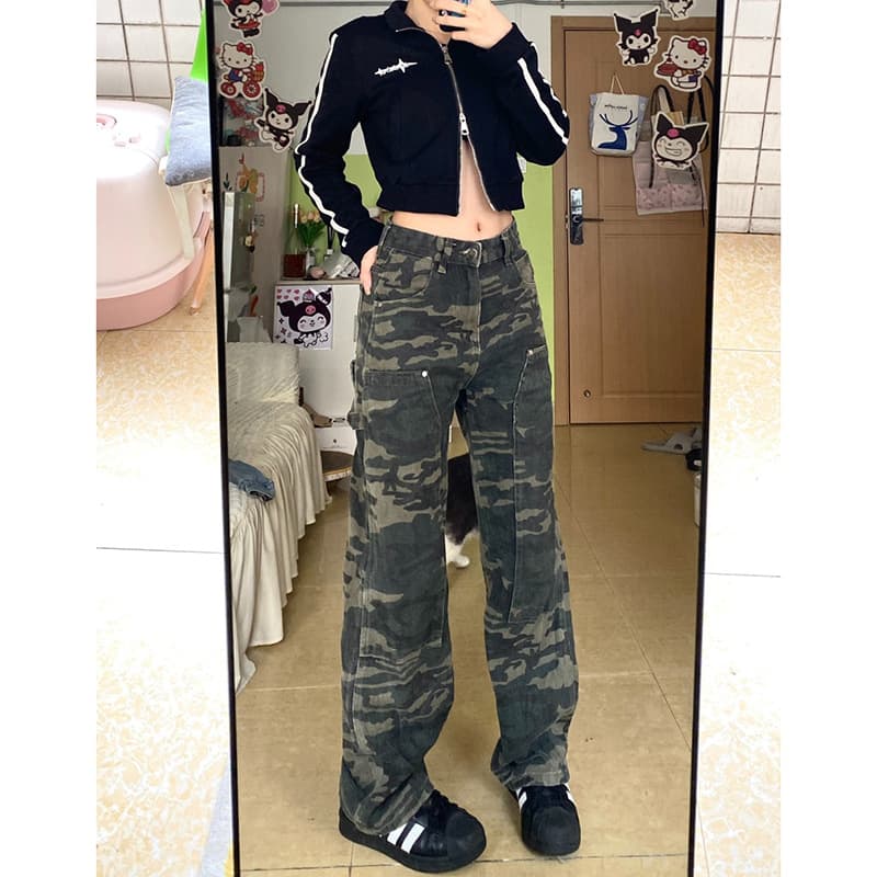 柄 パンツ ワイドシルエット迷彩カーゴパンツ