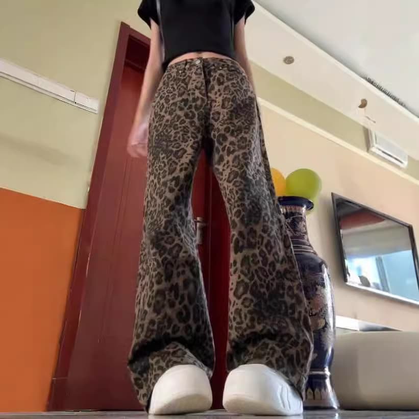 柄 パンツ リラックスヒョウ柄パンツ