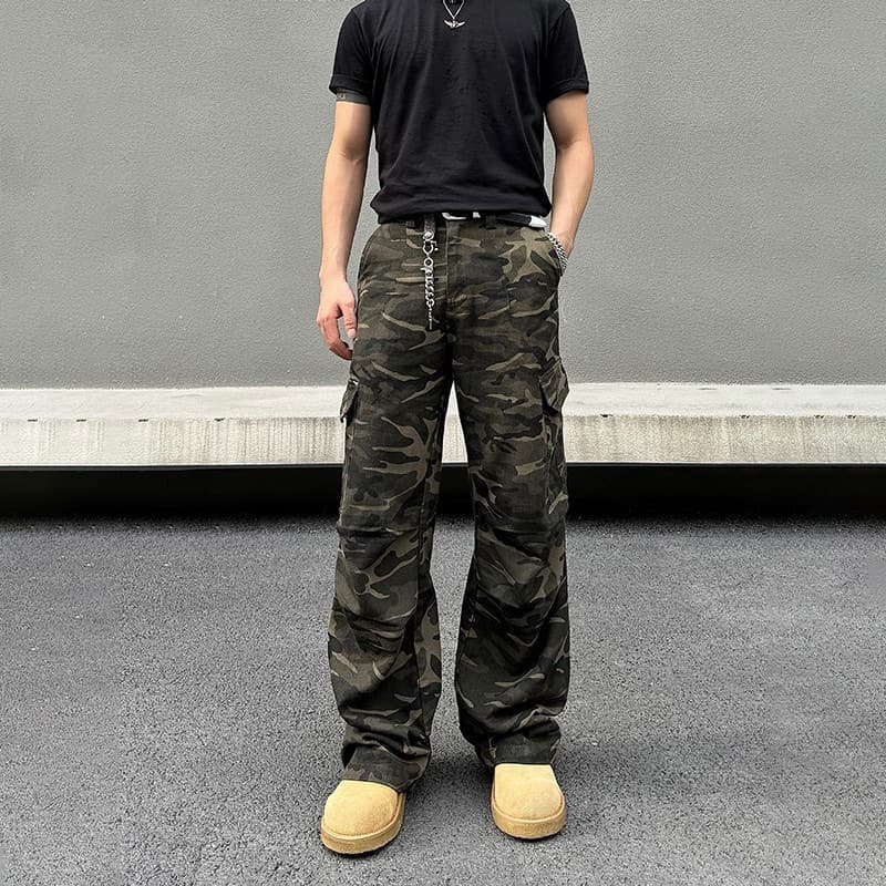 柄 パンツ ゆったりカーゴ迷彩パンツ