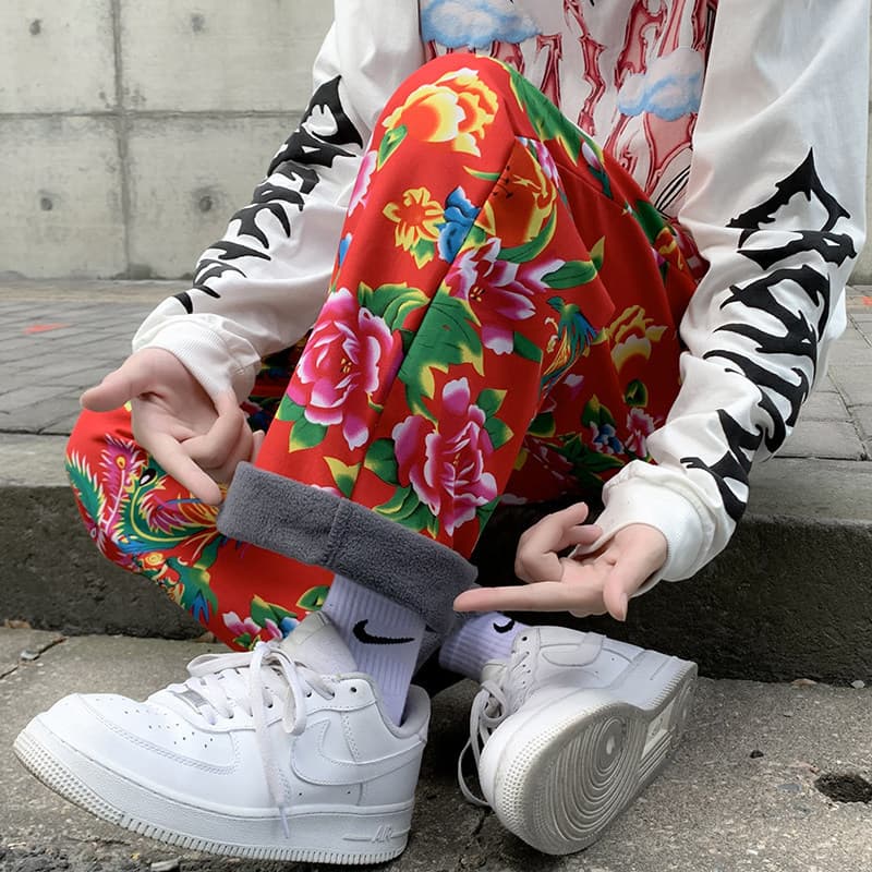 柄 パンツ 伝統花魁牡丹柄もこもこパンツ