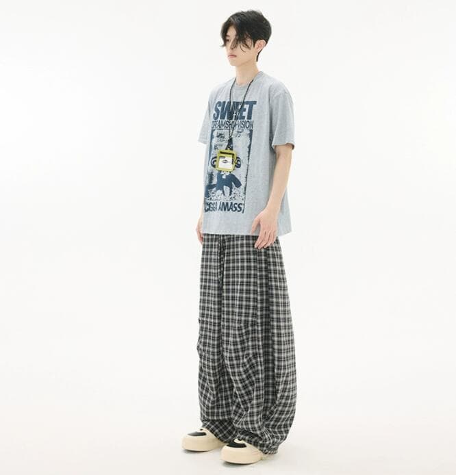 柄 パンツ チェック柄カーゴパンツ ワイド ゆったりメンズボトムス