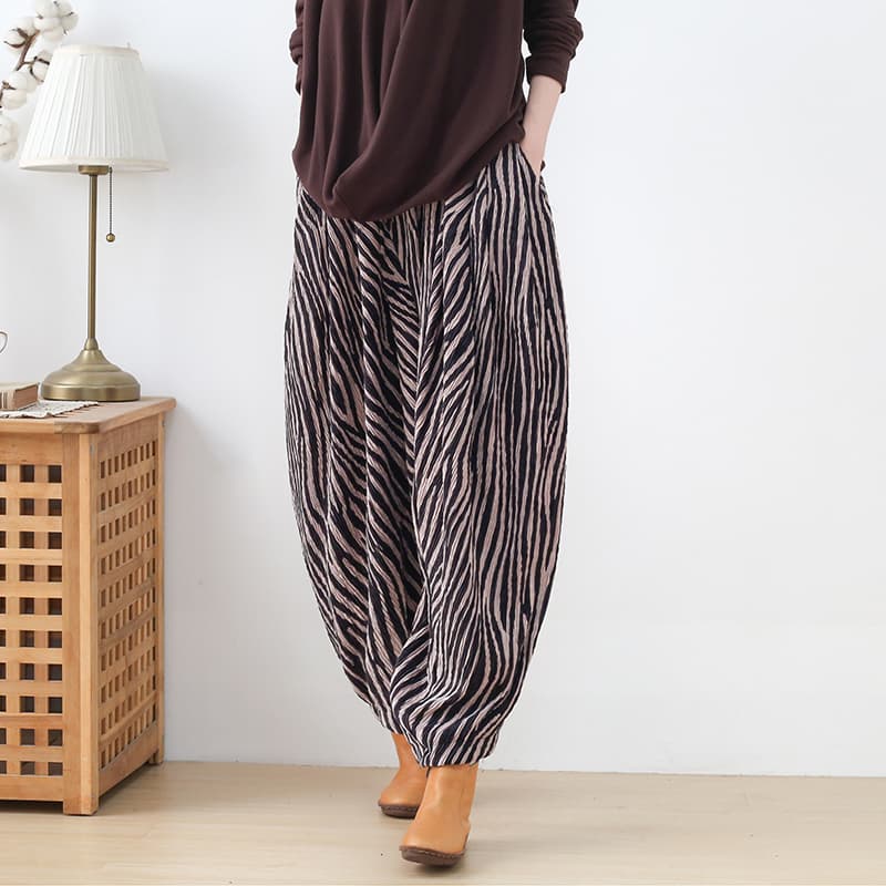 柄 パンツ 上質しなやかしましまリラックスパンツ