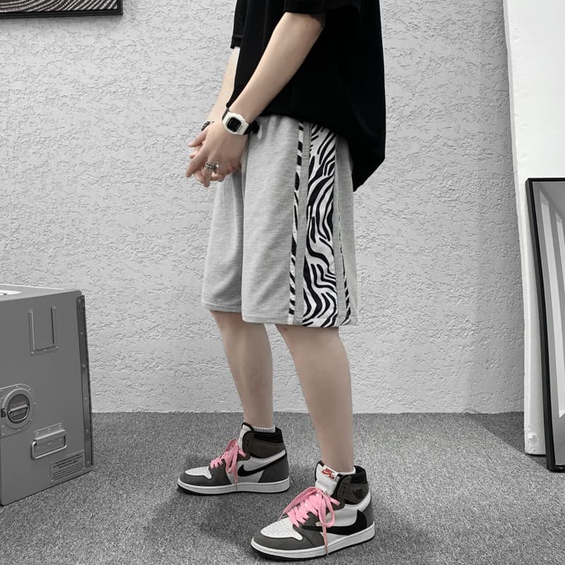 柄 パンツ ストリート系サイドゼブラ柄ハーフパンツ