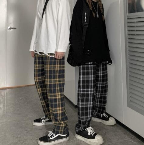 柄 パンツ メンズ チェック柄 ワイドパンツ ストリート系