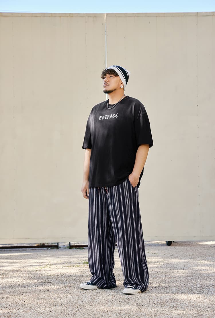 柄 パンツ 縦縞リラックスワイドパンツ